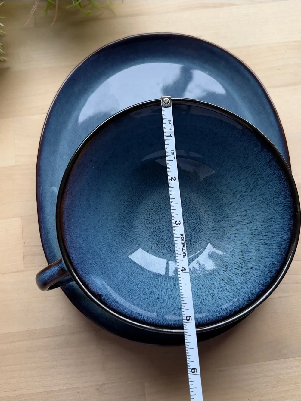 IKEA Gladilig Blue Black Trim Stoneware Glazed Finish BowlCup and Plate Tray Set
